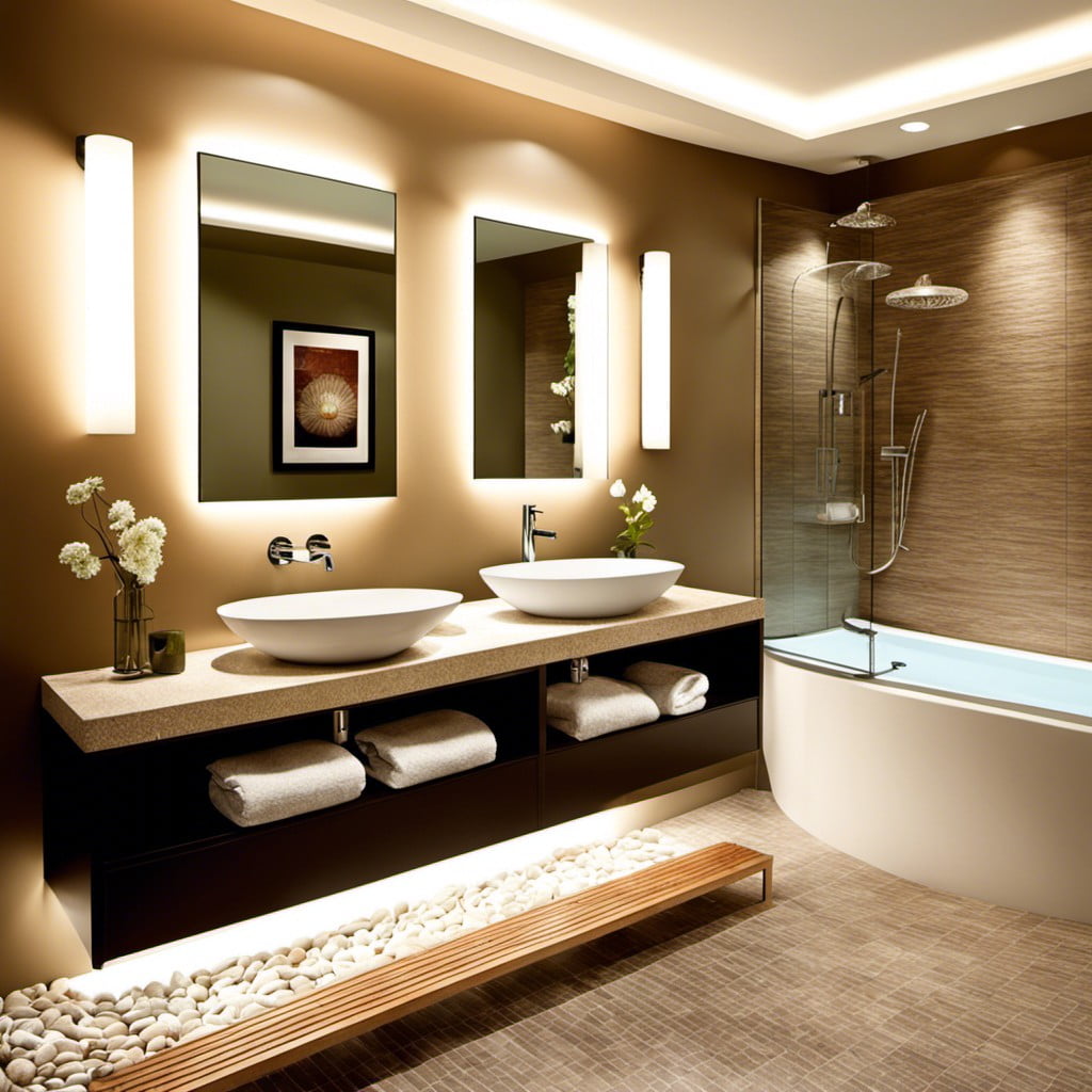 spa like setting with pebble bottomed sinks