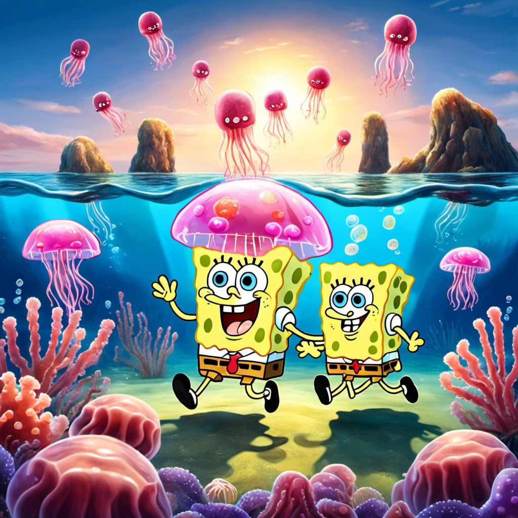 spongebob and patrick in jellyfish field