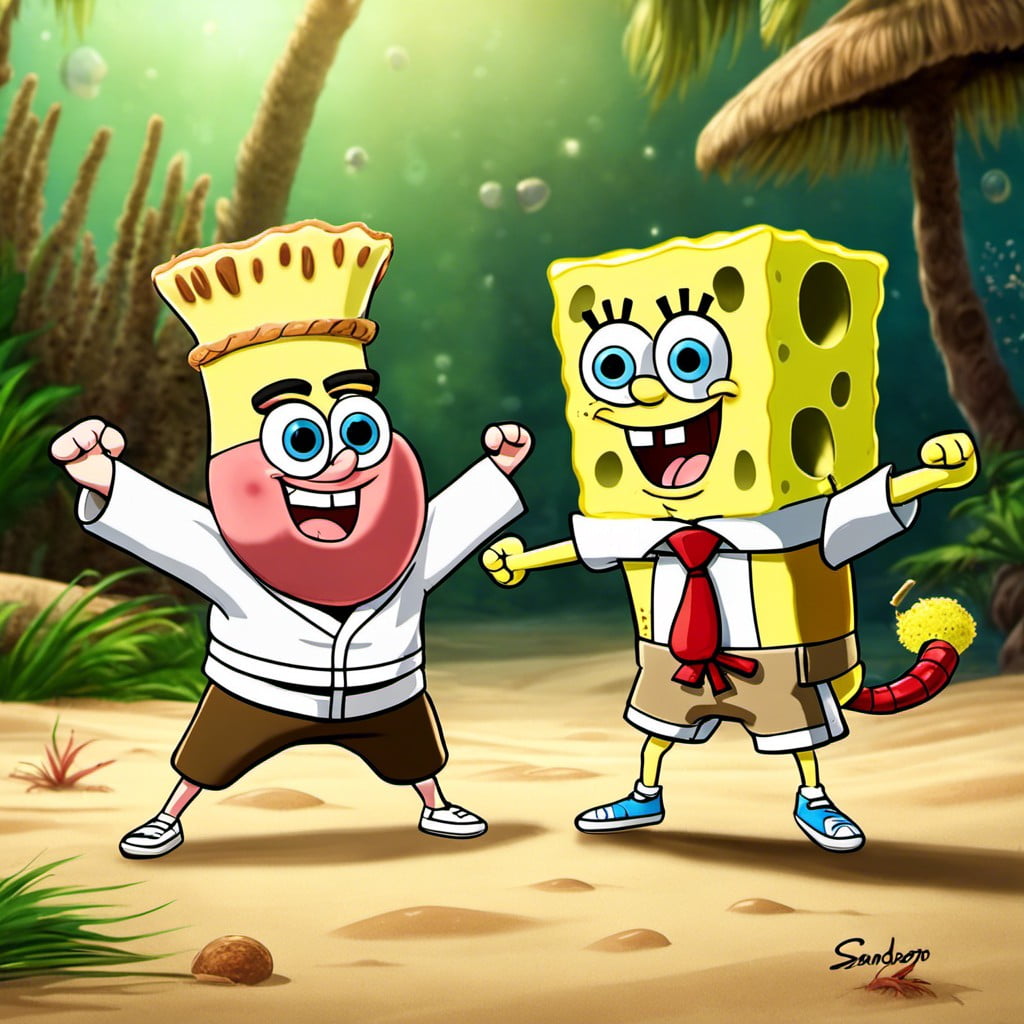 spongebob and sandy cheeks karate practice