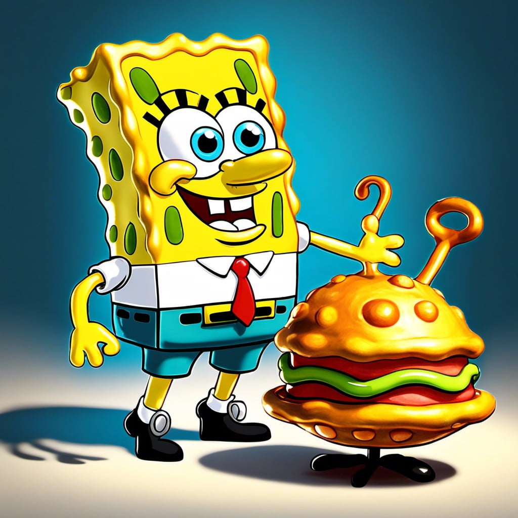 spongebob in his iconic fry cook outfit