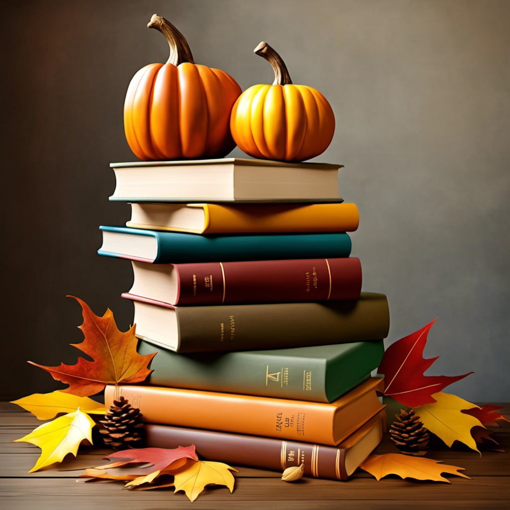 stack of multicolored fall books