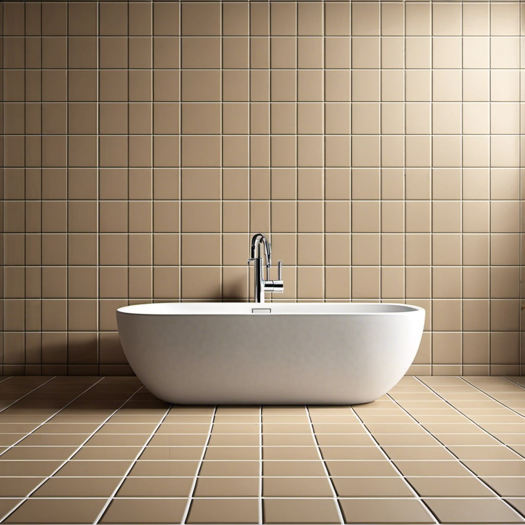 staggered tan rectangular floor tiles