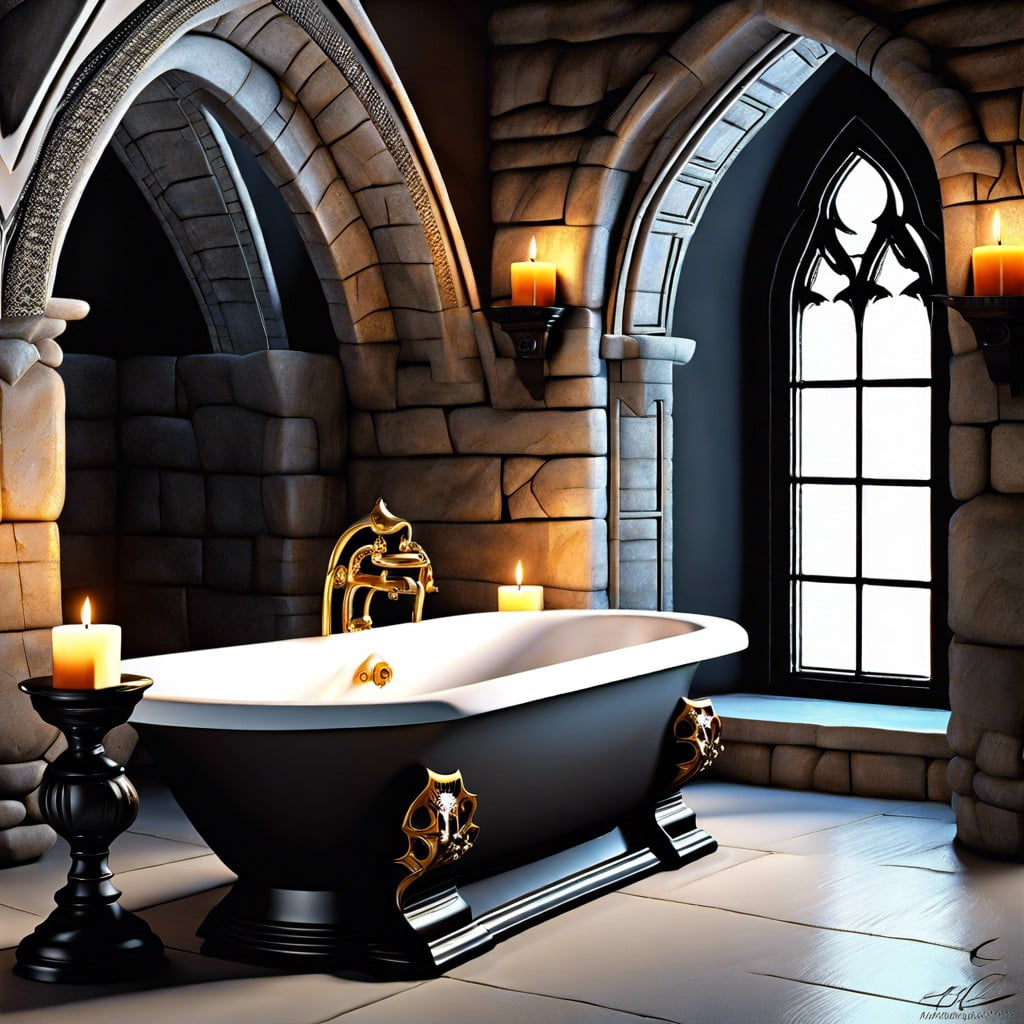 stone bathtub with candle niches
