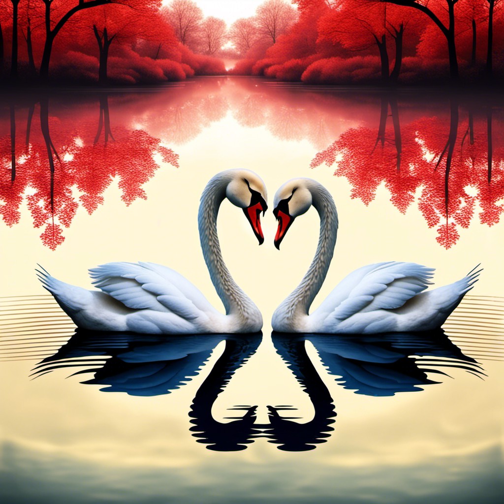swans forming a heart
