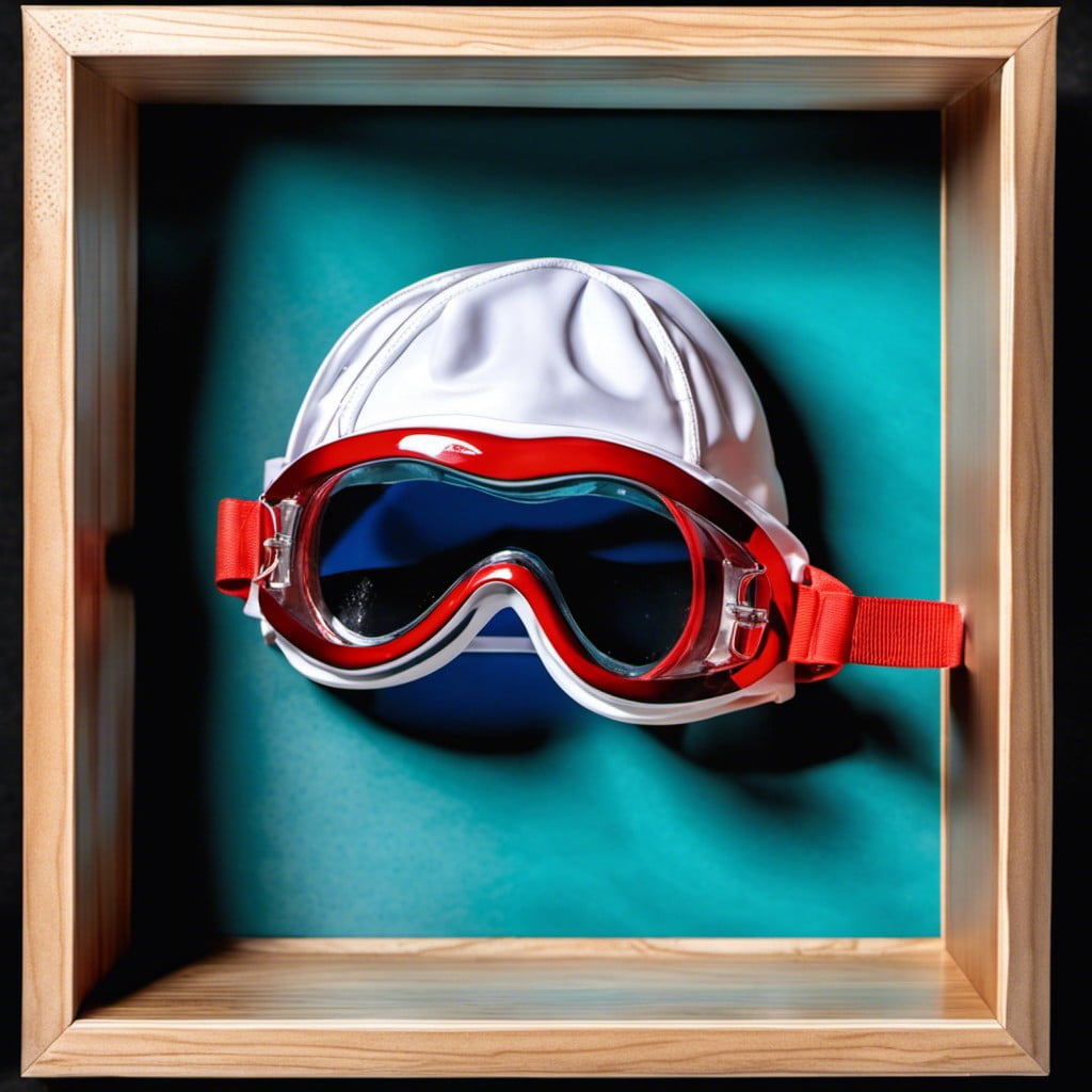 swimming cap with championship goggles