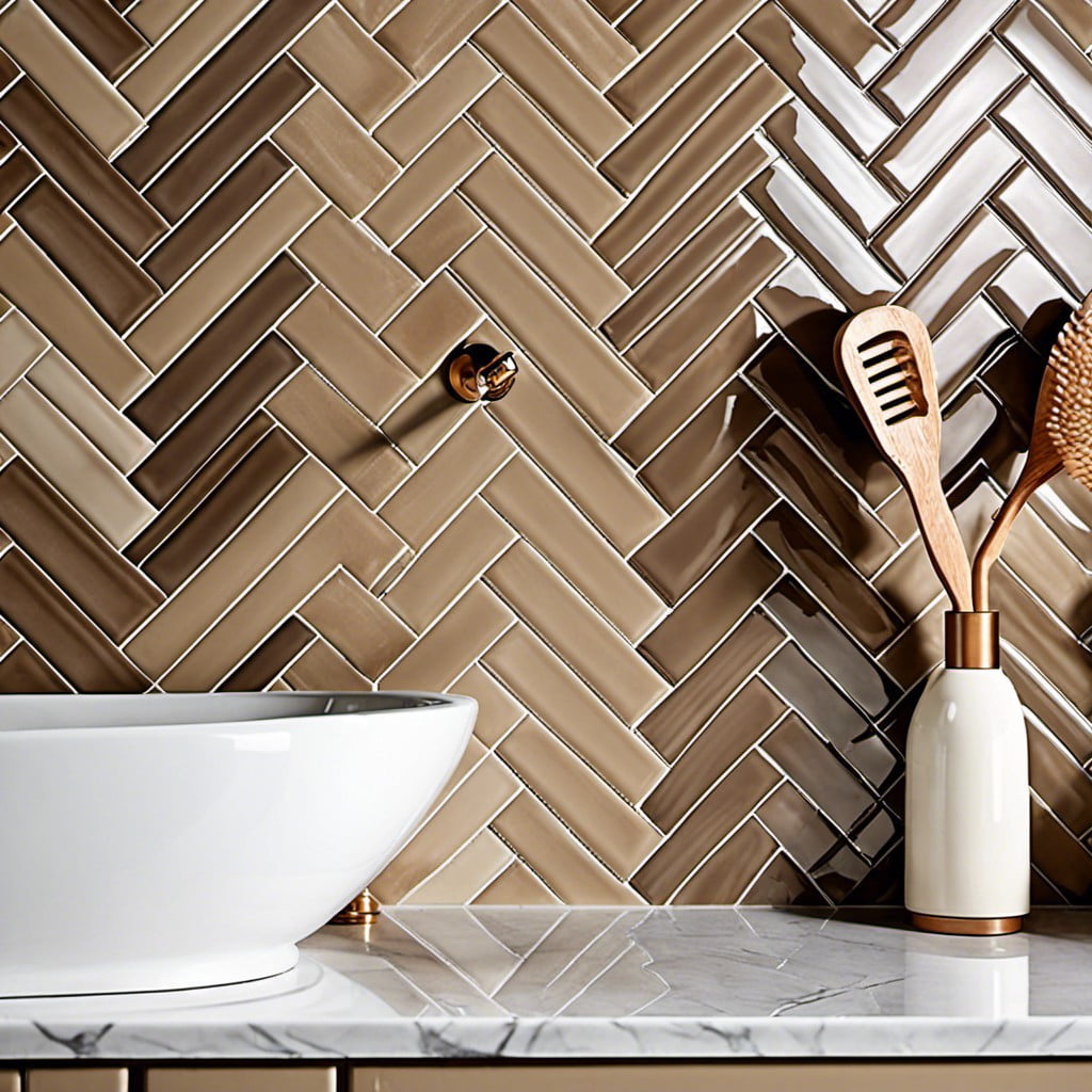 tan herringbone tile backsplash