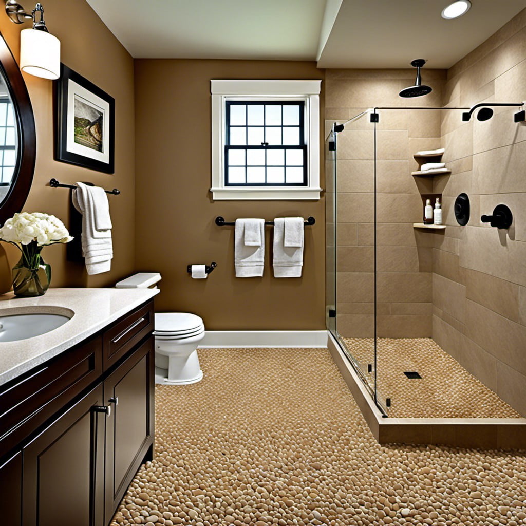 tan pebble tiles for shower flooring