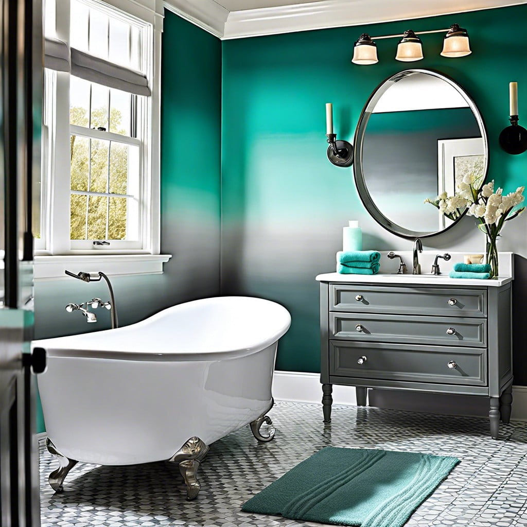 teal and gray ombre walls