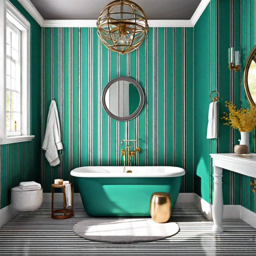 teal and gray striped wallpaper
