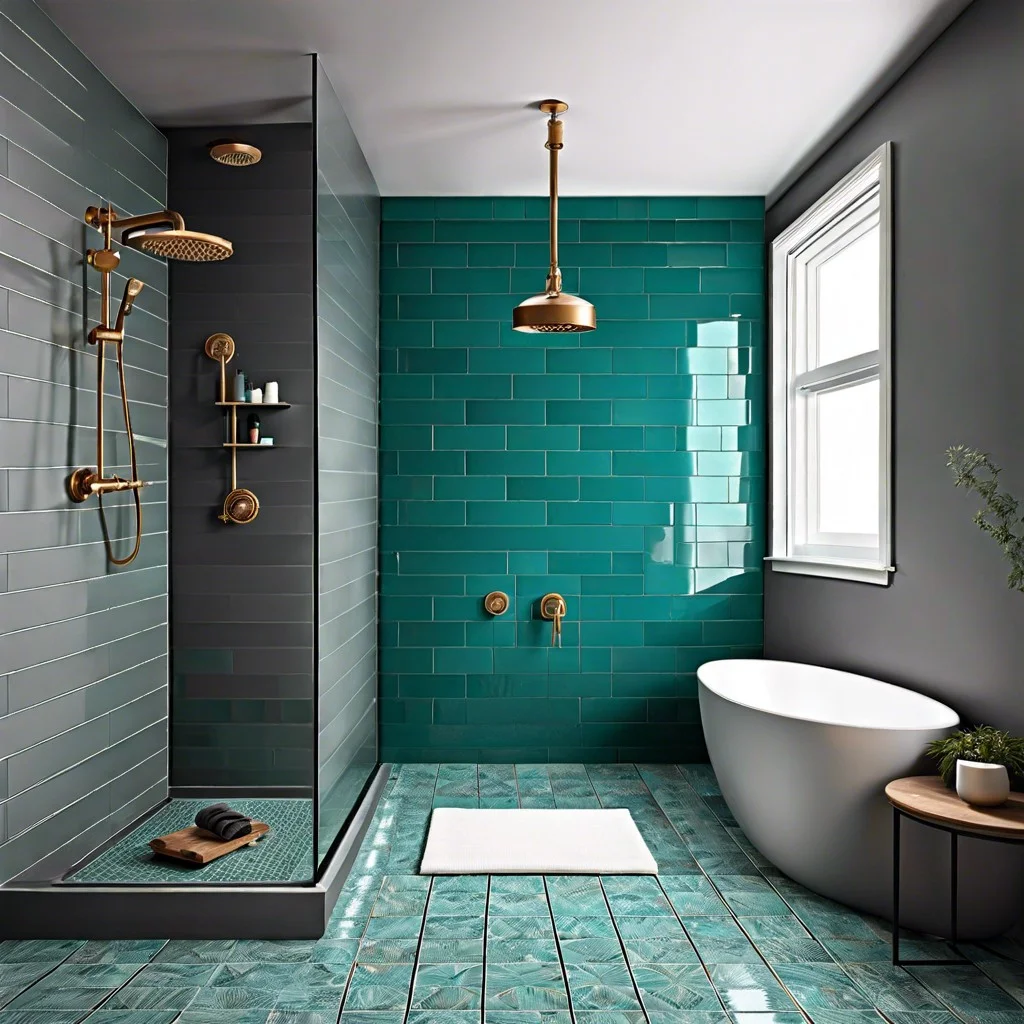 teal tiled shower