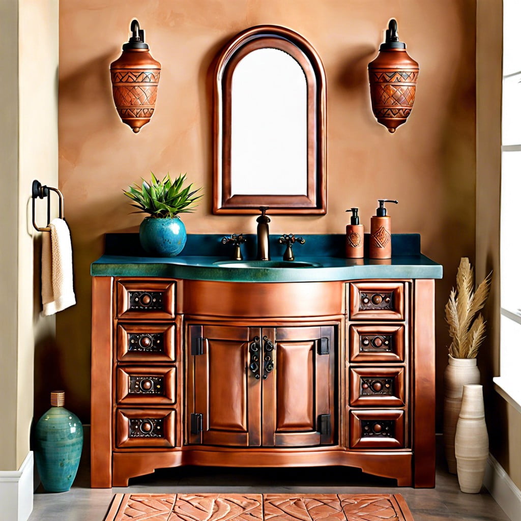 terra cotta vanity with copper sink