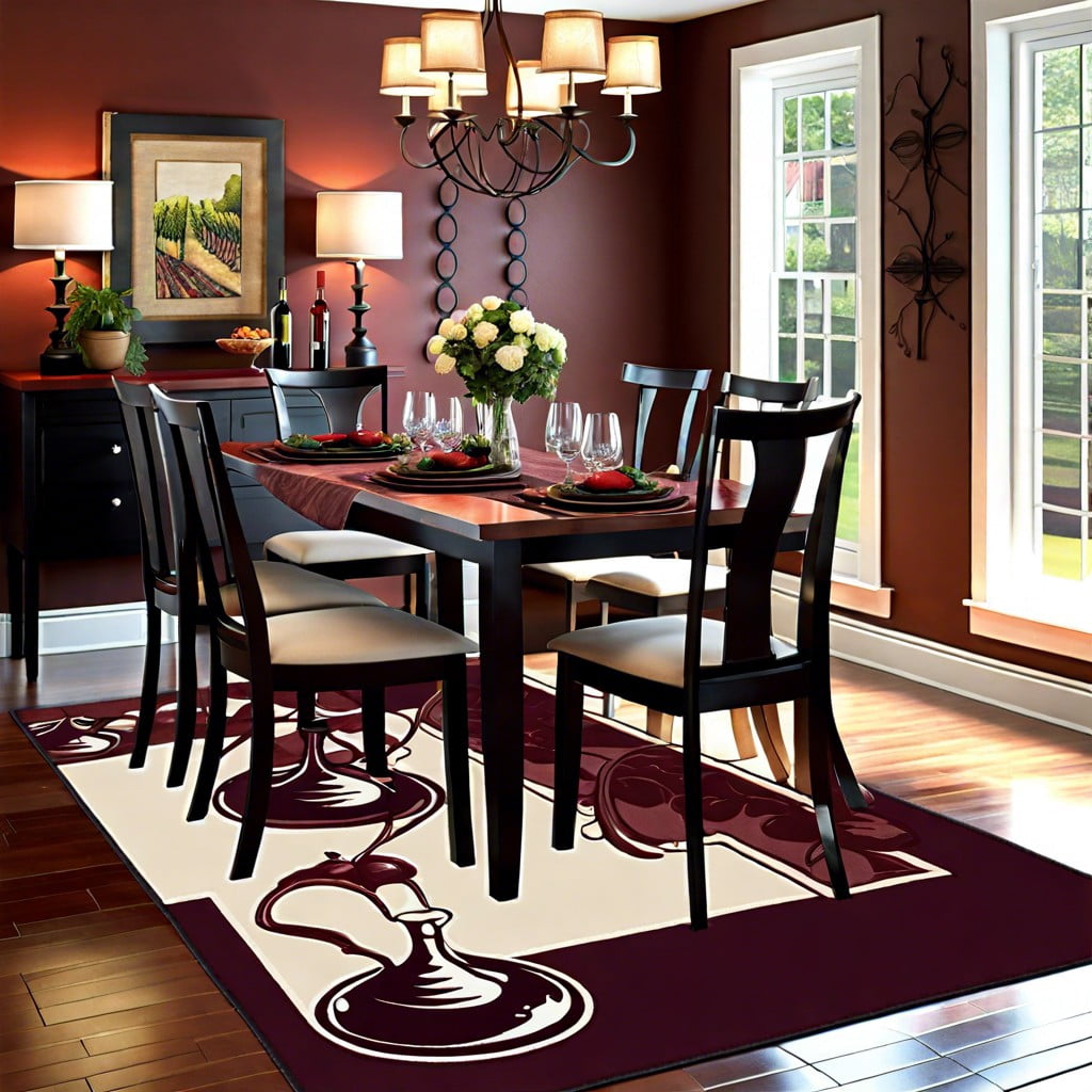 themed area rugs depicting wine elements