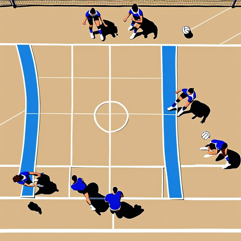 top view of volleyball court showing player formations