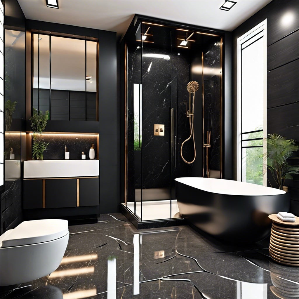 use of black granite partitions in a large bathroom