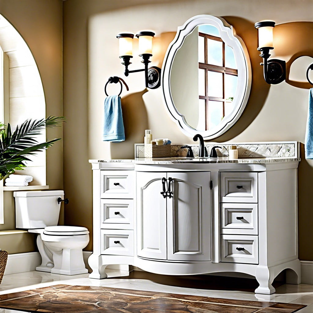 vanity with arched doors in alpine white