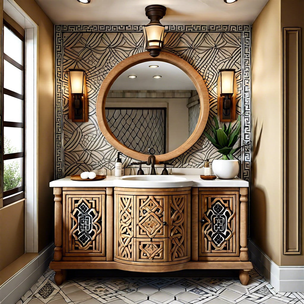 vanity with interwoven geometric patterns