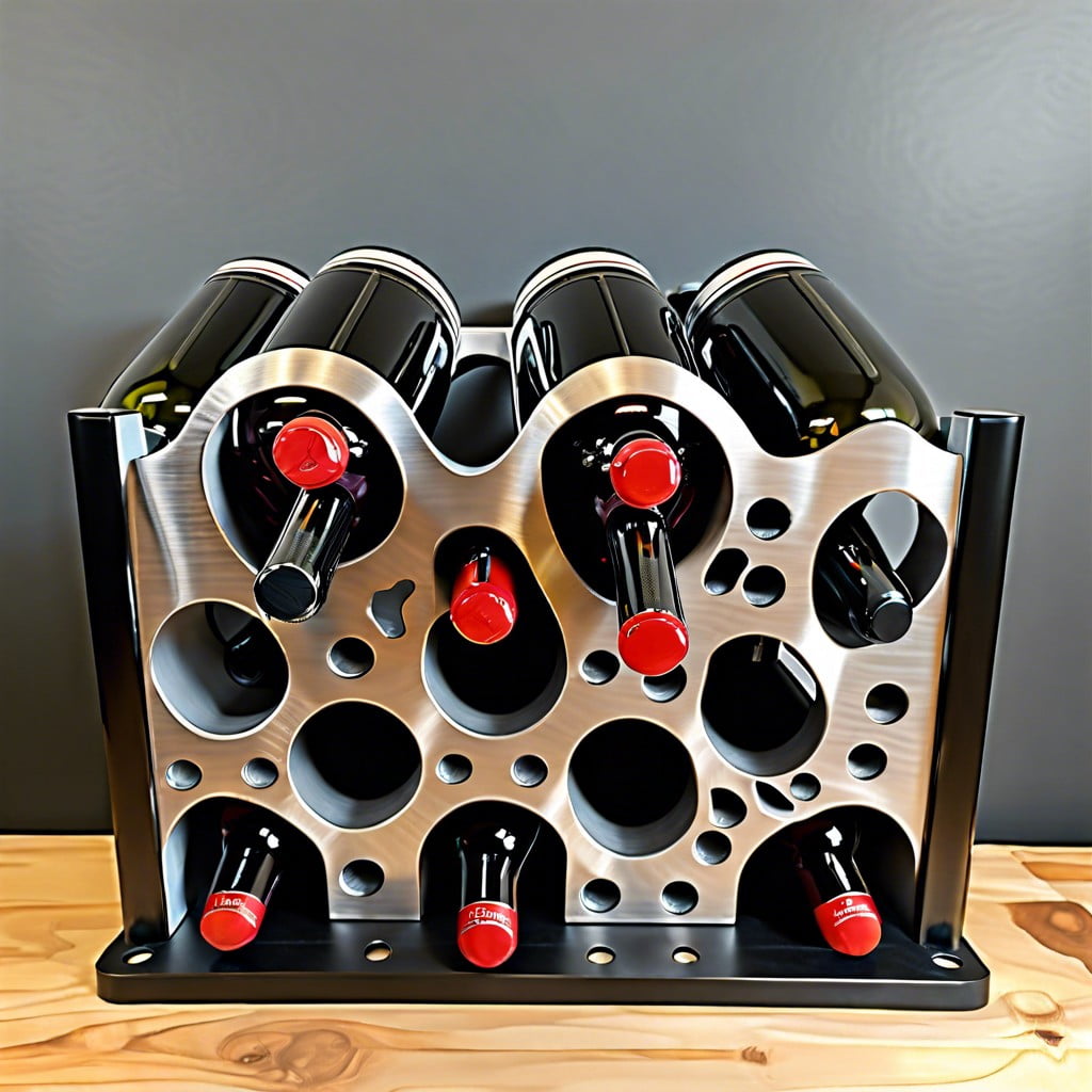 vertically mounted engine block wine rack