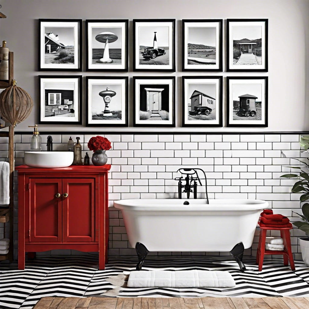 vintage black and white photos with red frames