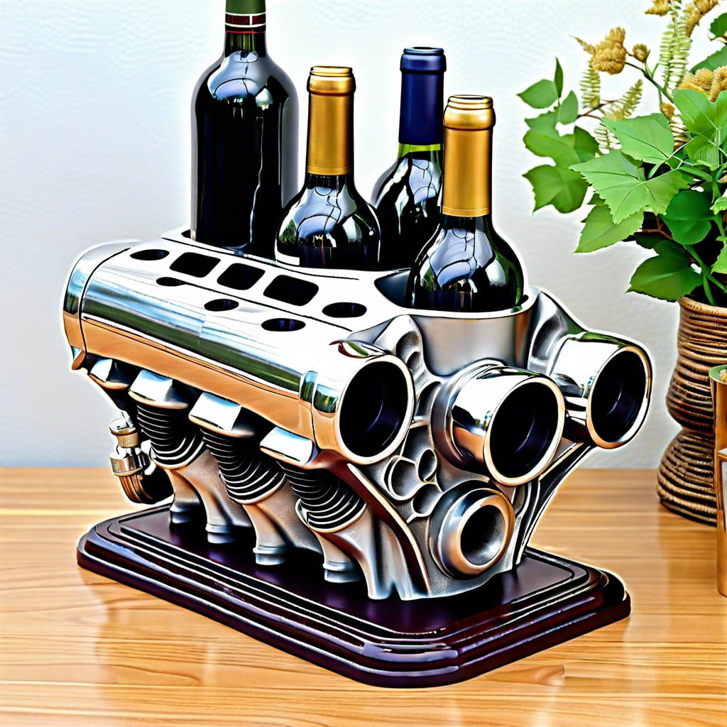vintage car engine block wine holder