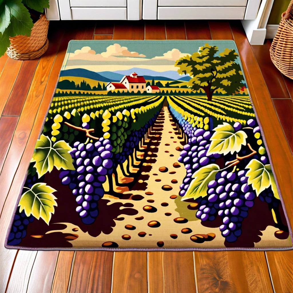 vintage style grape vineyard kitchen rug