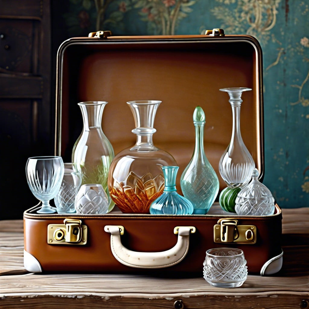 vintage suitcase glassware storage