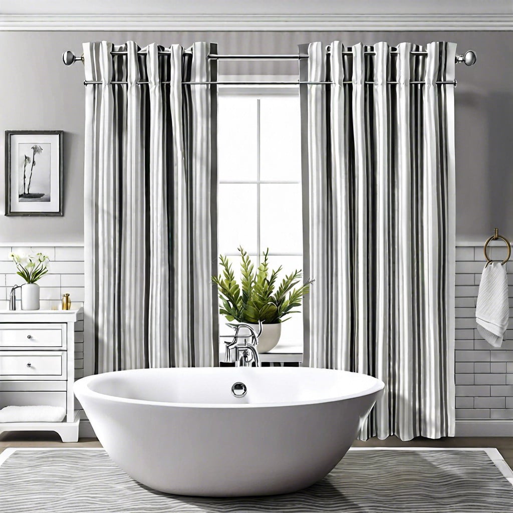 white and grey striped curtain