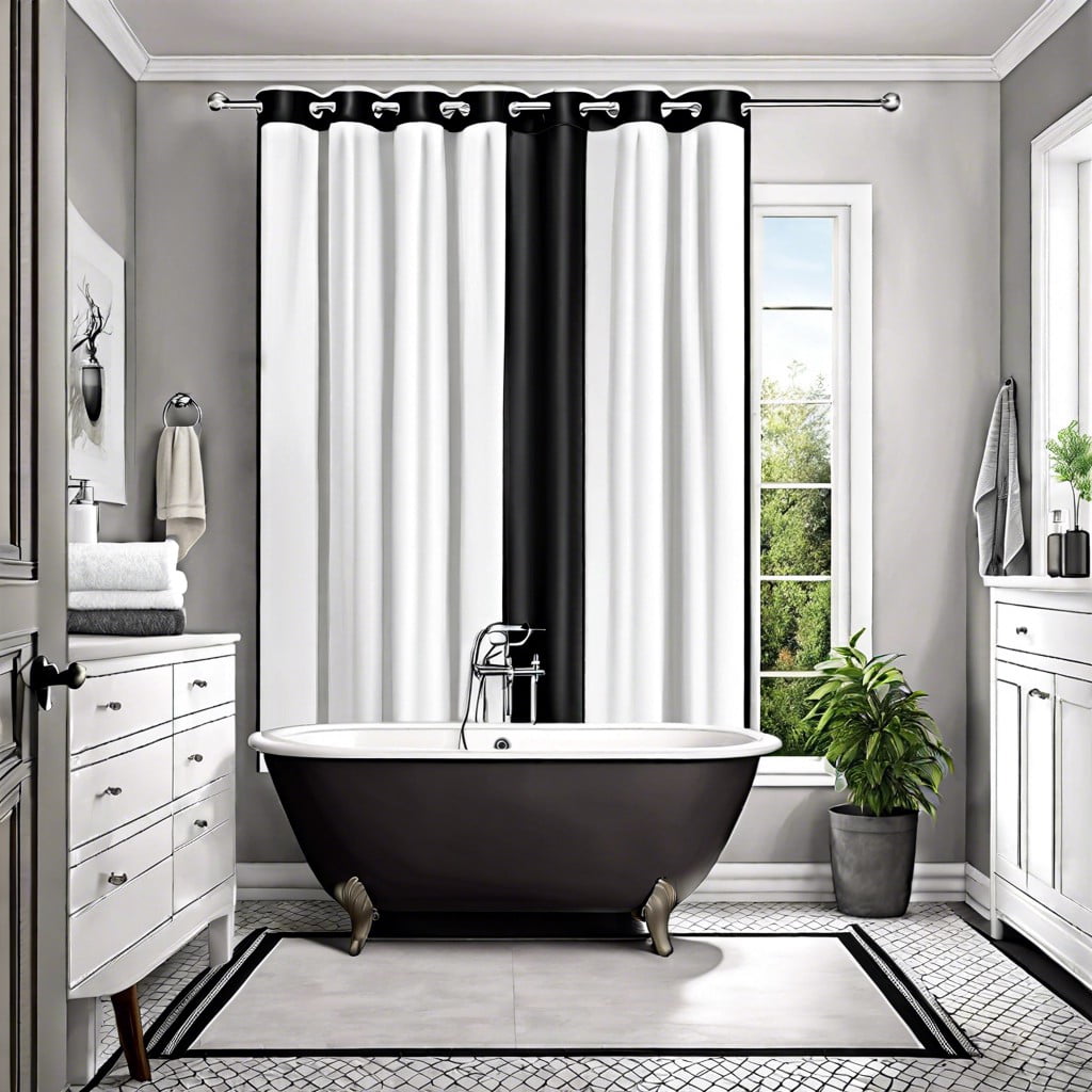 white bathroom curtains with black border