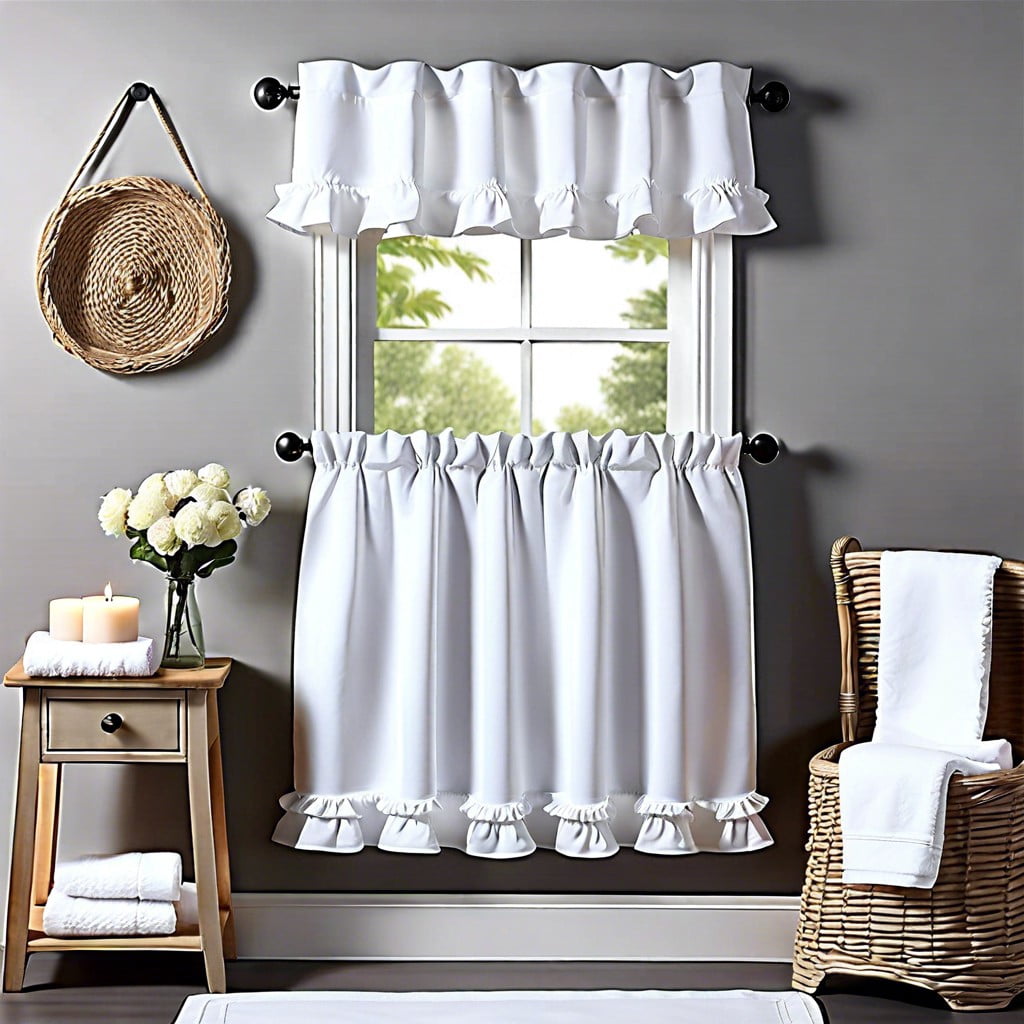 white ruffled curtain for farmhouse style