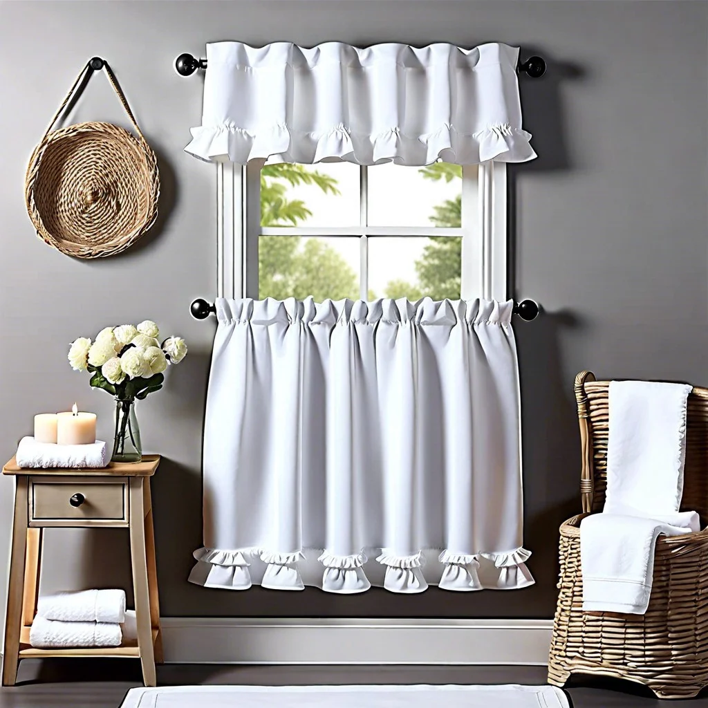 white ruffled curtain for farmhouse style