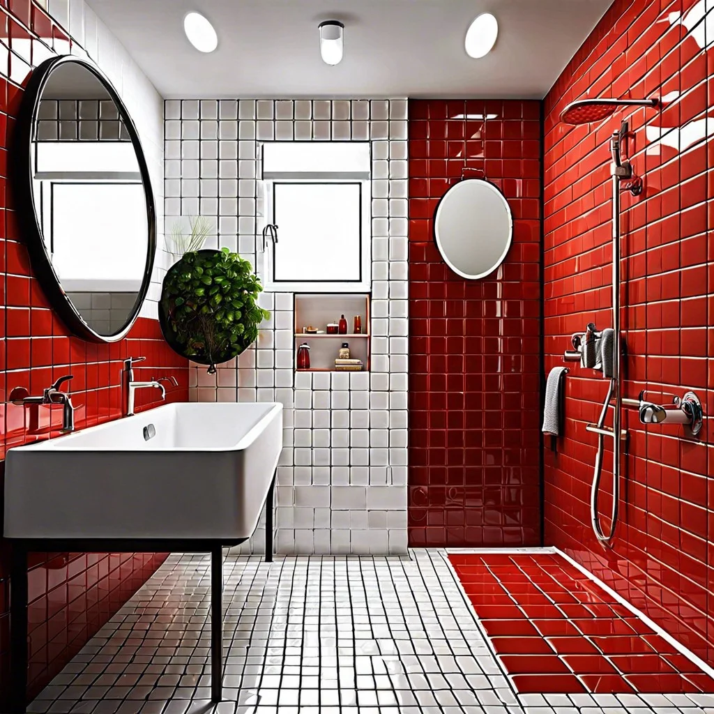 white wall tiles with red grouting