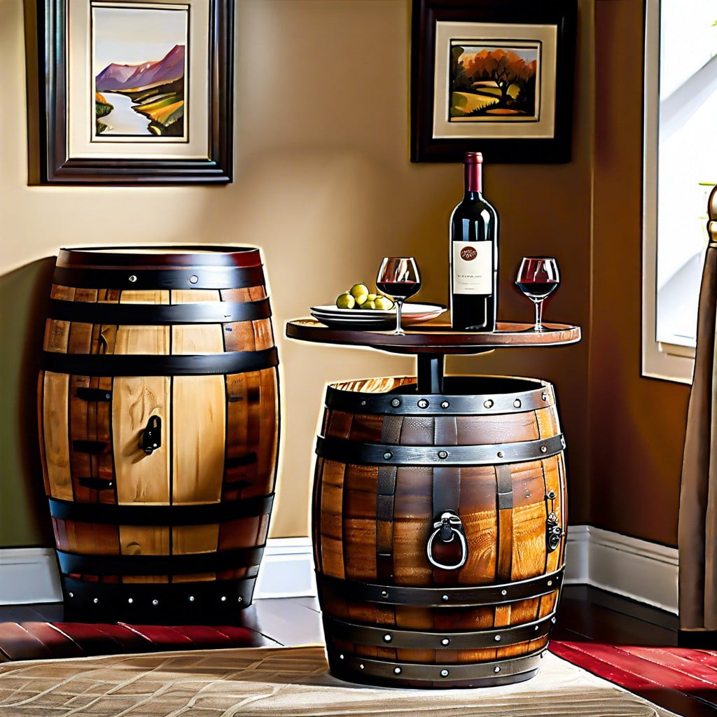wine barrel side table