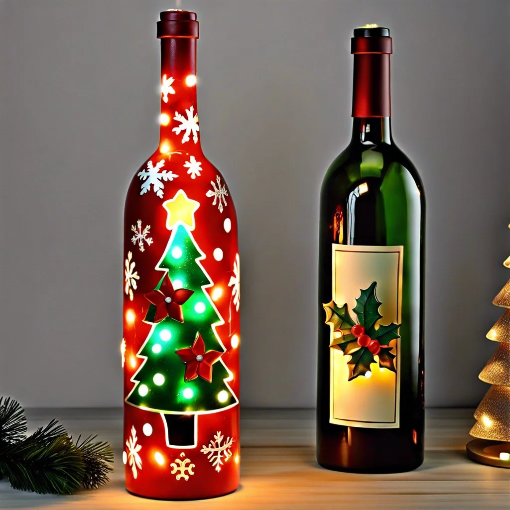 wine bottle with holiday themed lights
