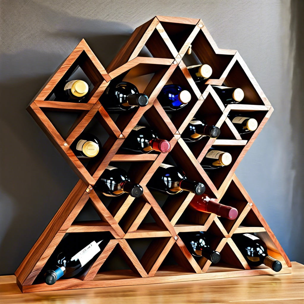 wooden geometric wine rack