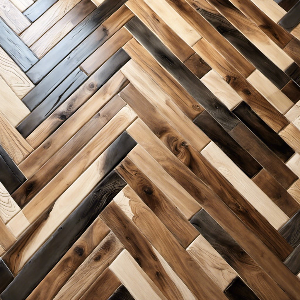 wooden tiles arranged in a herringbone pattern
