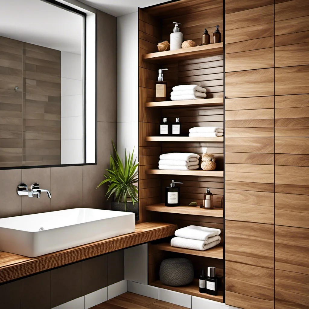 wooden tiles for built in bathroom shelving