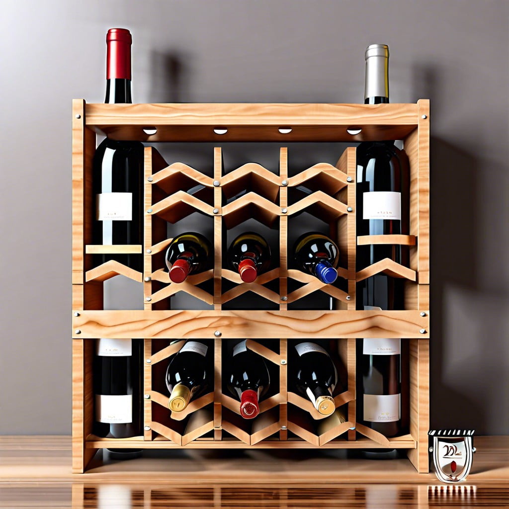wooden wine racks with glass slots