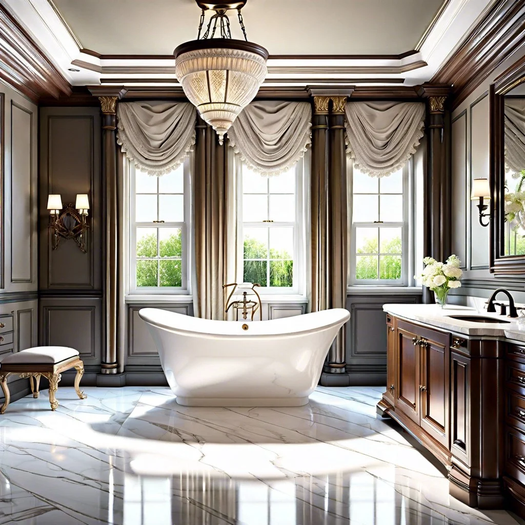 antique cornice molding for grand bathroom designs