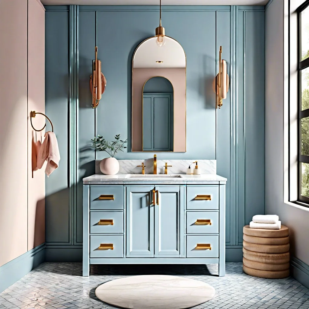 balance bold styles with subtle tints a checkout a pastel blue vanity