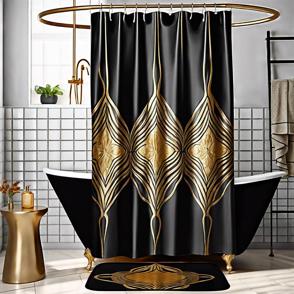 black and gold embossed shower curtain