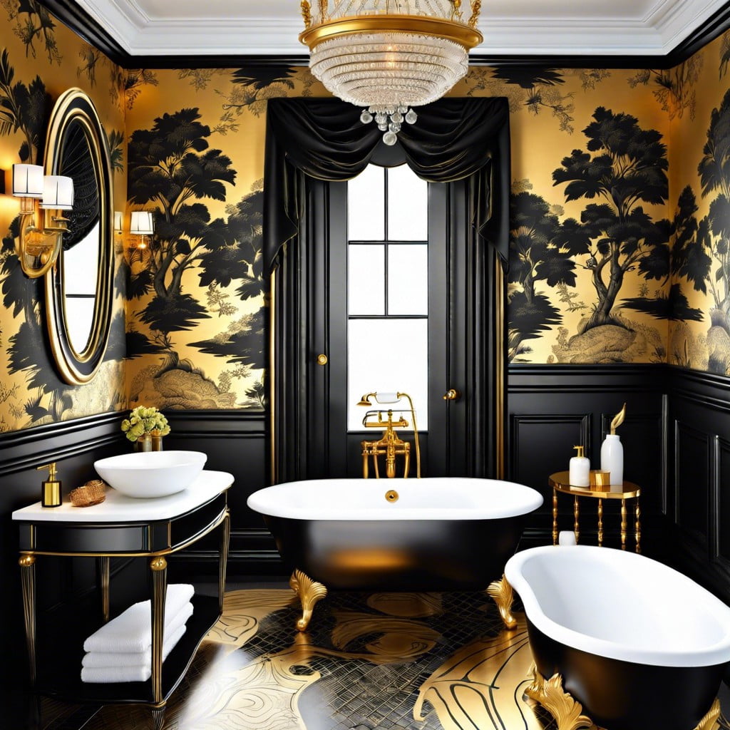black and gold toile wallpaper