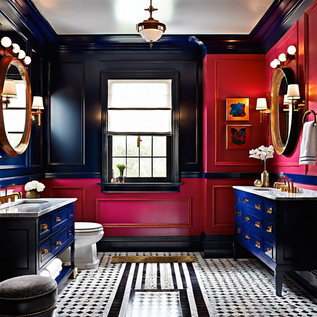 bold colored molding for dramatic bathroom designs