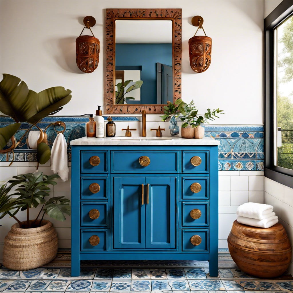 bring boho vibes with a mid century mediterranean blue vanity