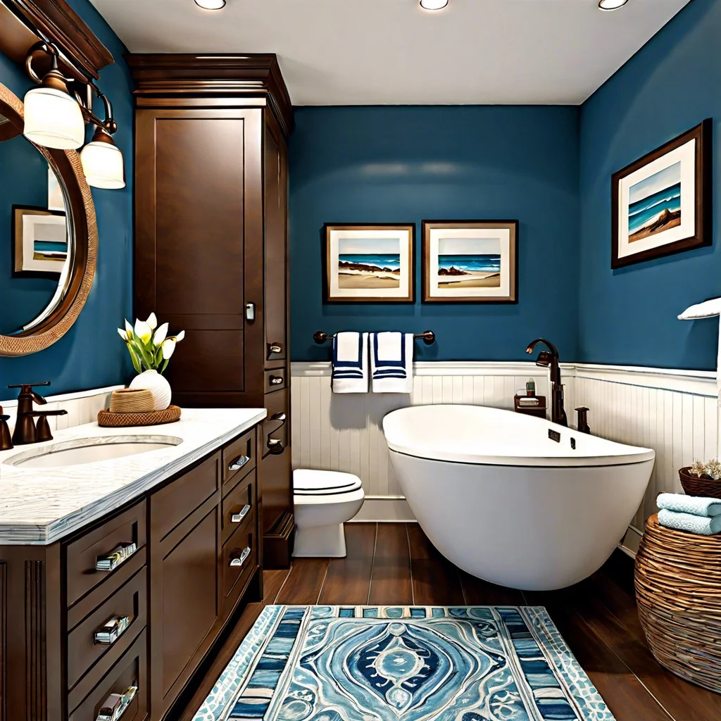 brown and blue coastal bathroom design