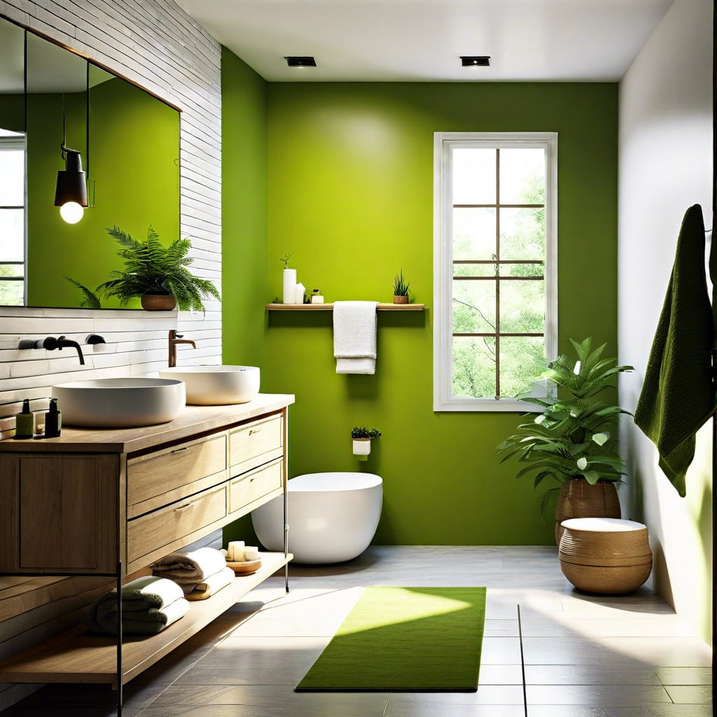 chartreuse green bathroom accent wall