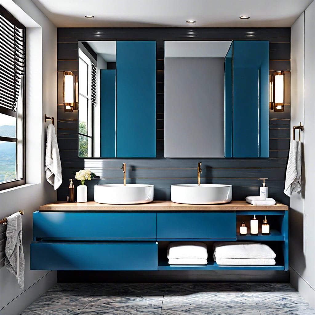 choose a floating azure blue vanity for a clean modern look