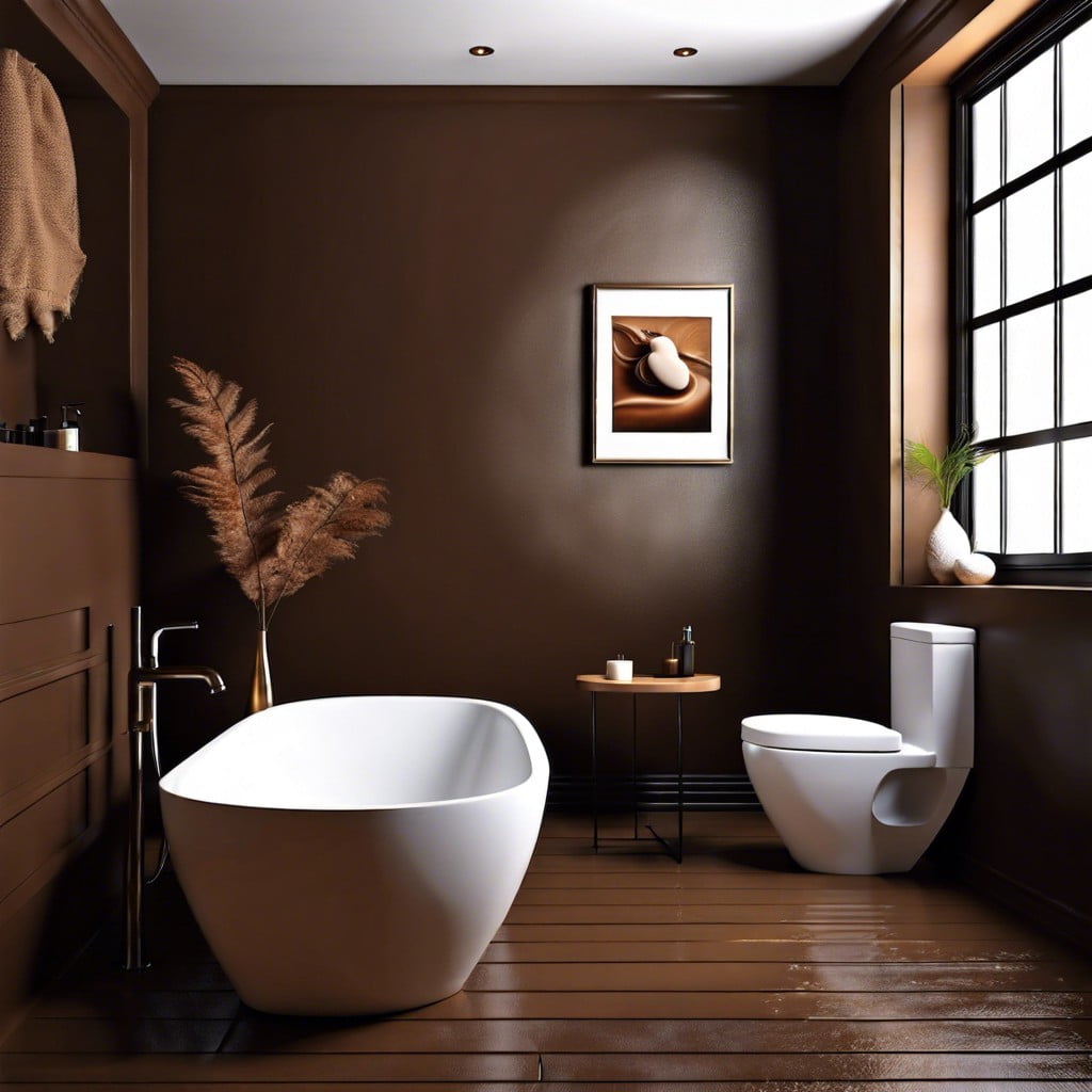coffee infusion brown bathroom with art pieces