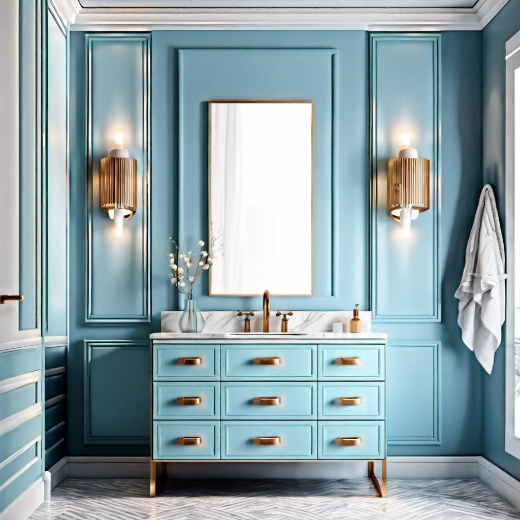 create a focal point with a light blue bathroom vanity