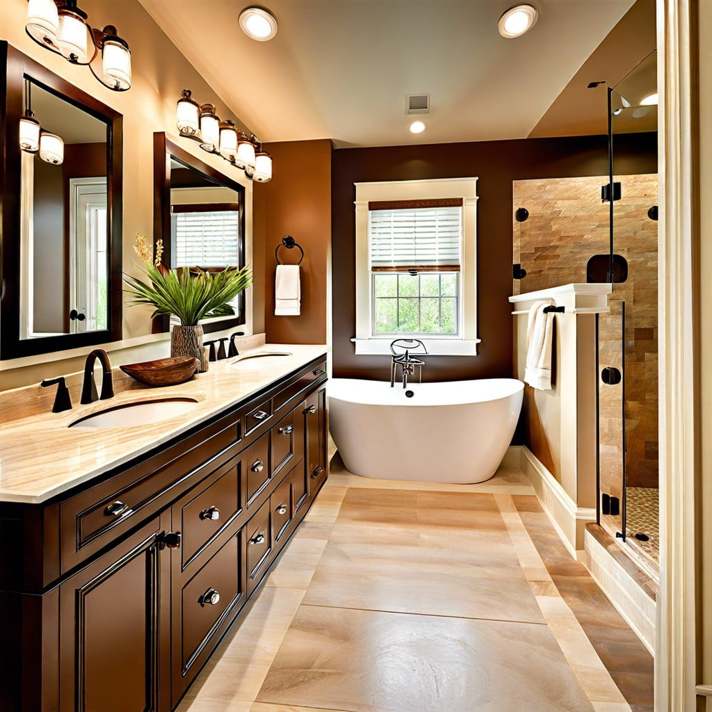 eclectic brown and cream bathrooms