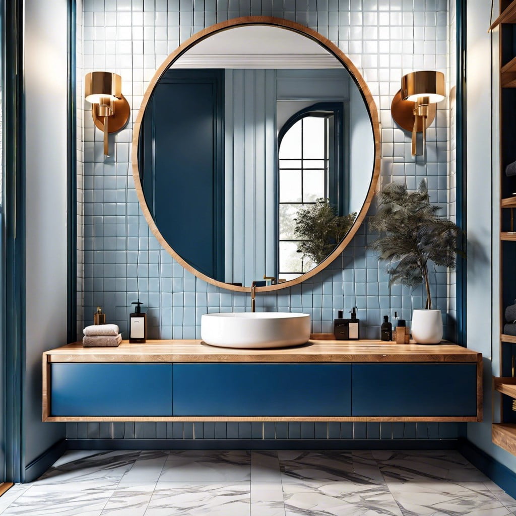 enhance the decor with a modern round blue vanity
