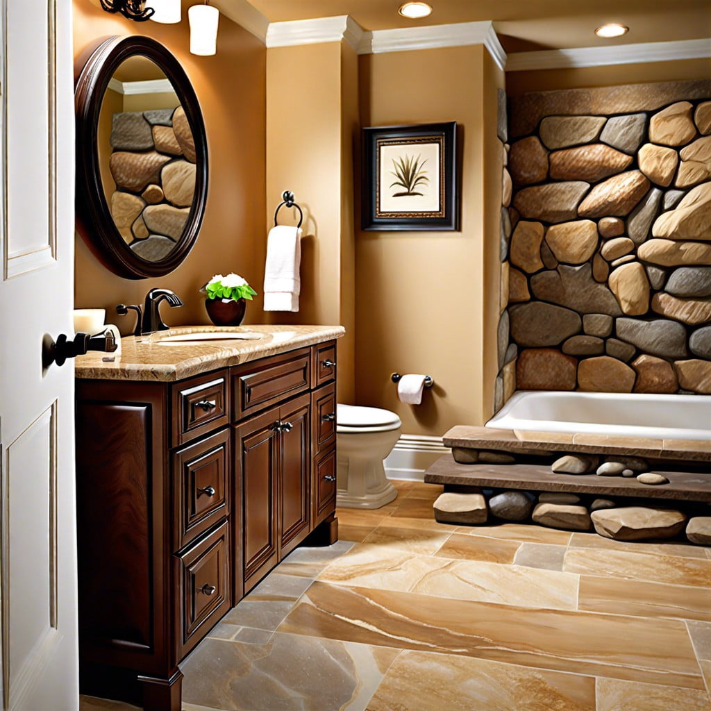 faux stone bathroom baseboards